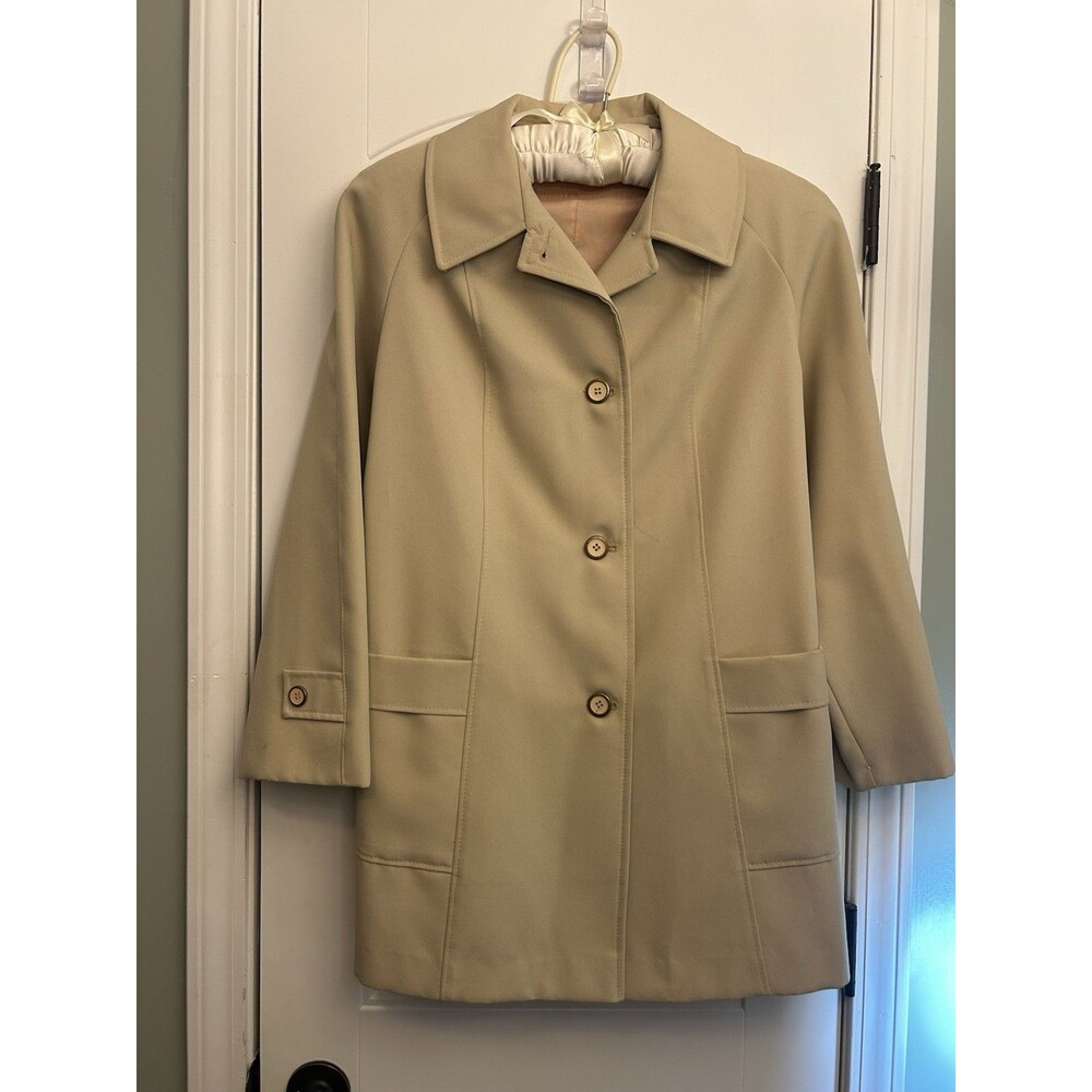 Vintage Beige Button Front Car Coat Women’s Classic Tailored Jacket With Pockets - Picture 15 of 16